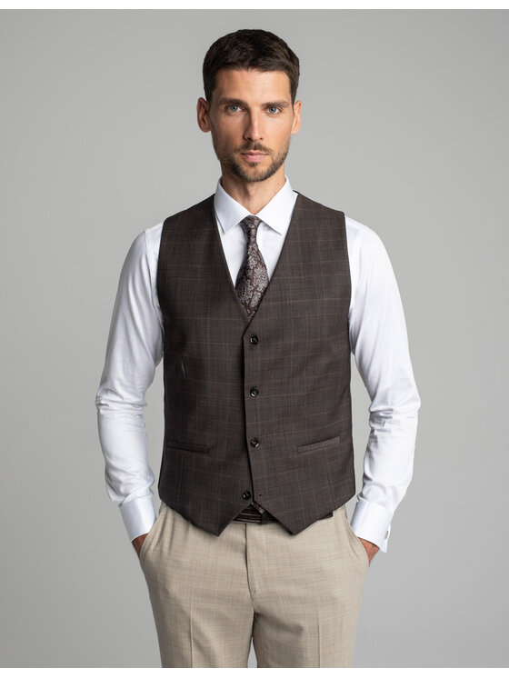 Borgio Borgio Kamizelka garniturowa Venosa Brązowy Slim Fit