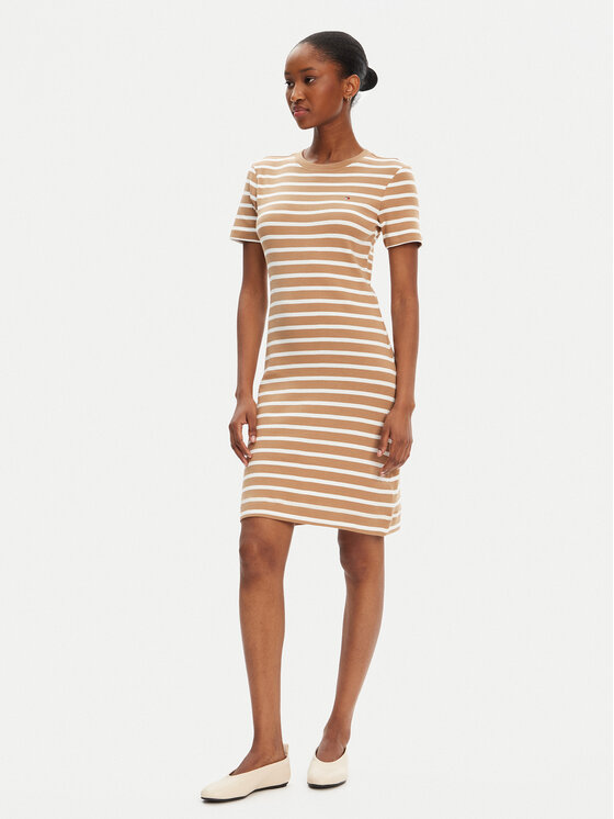 Tommy Hilfiger Tommy Hilfiger Rochie de zi New Cody WW0WW42721 Bej Slim Fit