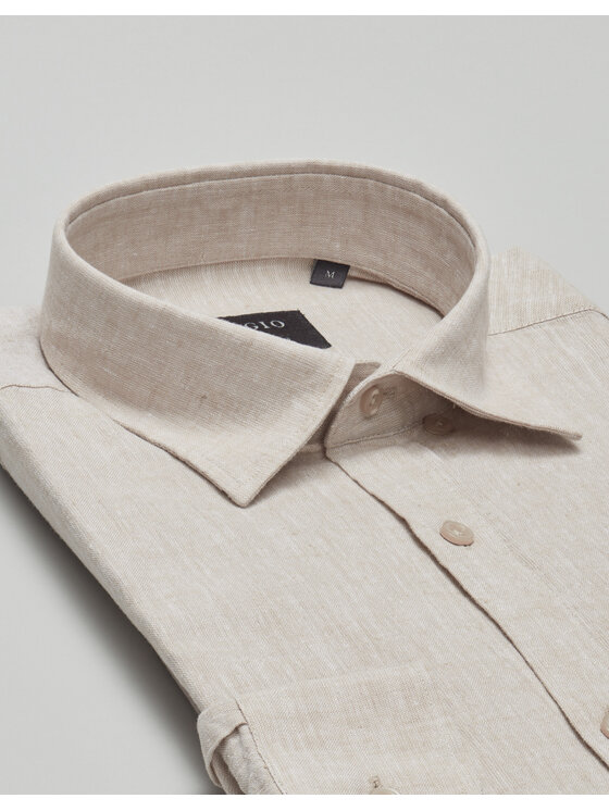 Borgio Borgio Koszula lentane Beżowy Slim Fit
