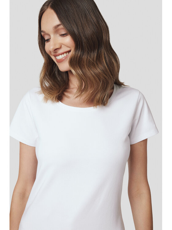 Lancerto Lancerto T-Shirt Koszulka Damska z Bawełną Biała Savina TS073225000011 Biały Slim Fit