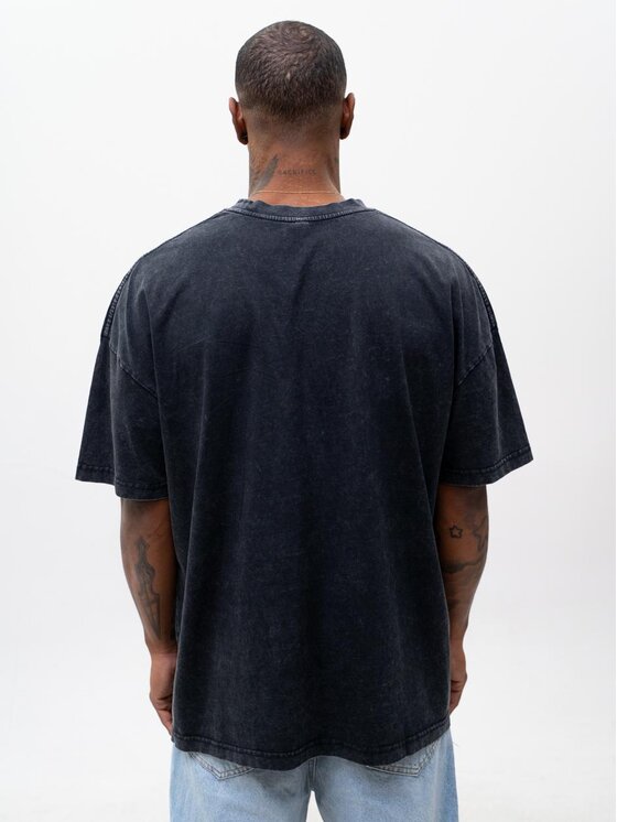 Urban City Urban City T-Shirt acid wash Szeroka luźna efekt sprania sprana 130174 Czarny Oversize