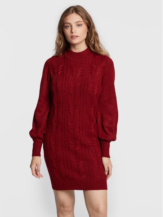 Brave Soul Strickkleid LKD-286ATICAMA Dunkelrot Regular Fit