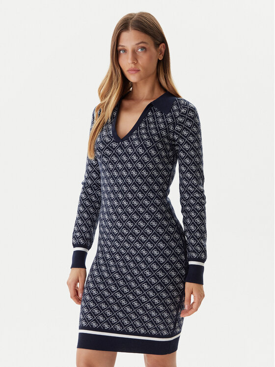 Guess Guess Trikotāžas kleita W5BK25 Z3JD2 Tumši zils Slim Fit