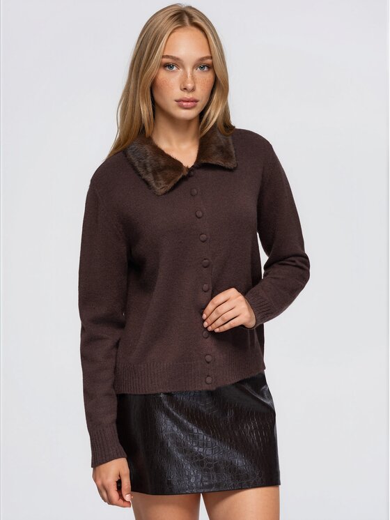 Ombre Ombre Kardigan OW-SW-E0069 Brązowy Regular Fit