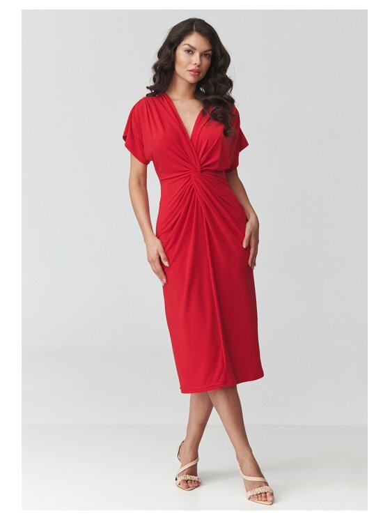 Makadamia Makadamia Sukienka codzienna M938 Czerwony Loose Fit
