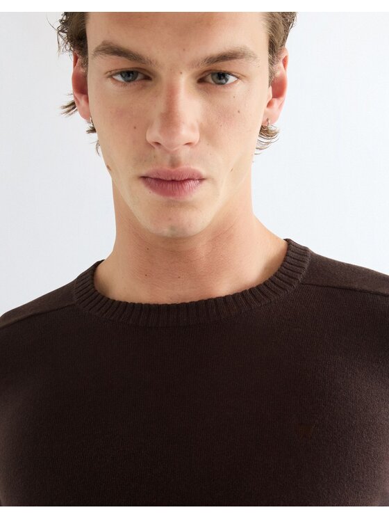 Wrangler Wrangler Sweter CREW NECK KNIT Brązowy Regular Fit
