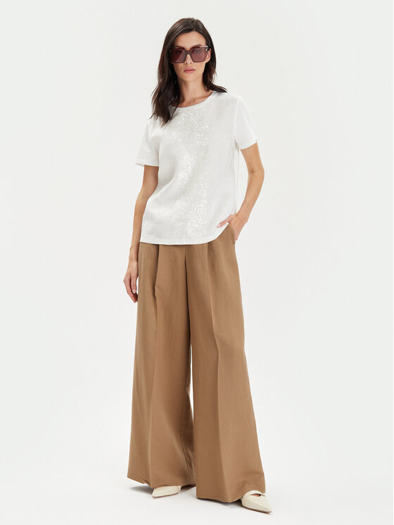 Weekend Max Mara Weekend Max Mara Kalhoty z materiálu Diletta 2415131062 Hnědá Wide Leg