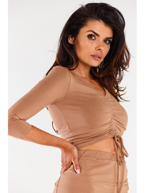 Infinite You Infinite You Bluzka M304 Beżowy Basic Fit