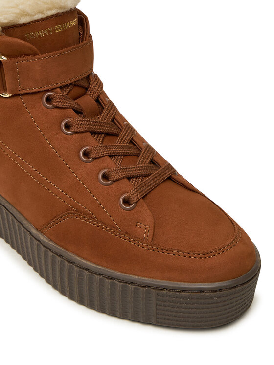 Tommy Hilfiger Tommy Hilfiger Ботильйони Faux Fur Nubuck Low Lace-Up FW0FW08172 Коричневий