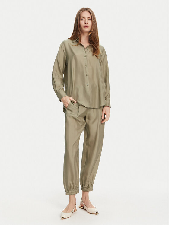 Marella Marella Kalhoty z materiálu Abetaia 2513131095 Zelená Relaxed Fit