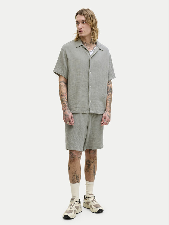 Jack & Jones Súprava košeľa a športové šortky Nantucket 12302220 Zelená Relaxed Fit