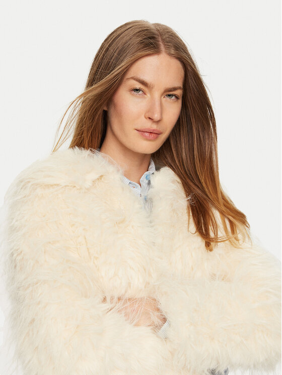 Eleh Eleh Pelzmantel E00203 Creme Regular Fit