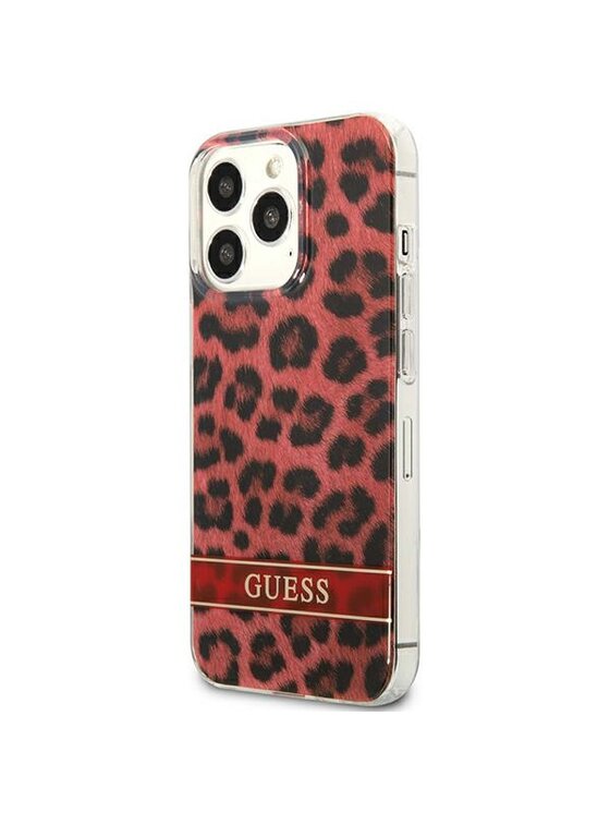 Guess Guess Etui na telefon Leopard Electro Stripe Czerwony