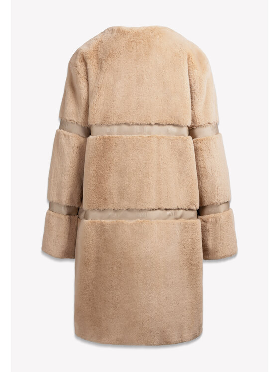 BIZUU BIZUU Kožešina SORRENTO FAUX FUR LAPEL COAT Hnědá Standard Fit
