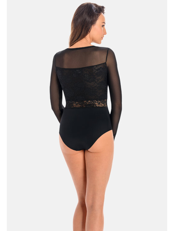 Teyli Teyli Body z siateczki i koronki Melanie Czarny Regular Fit