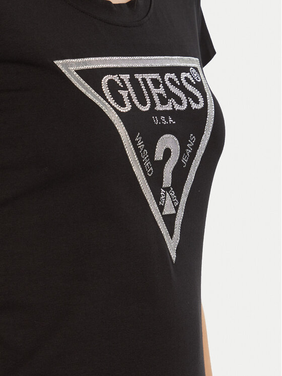 Guess Guess Тишърт SS CN SHINY TRIANGLE Черен Shirt Fit