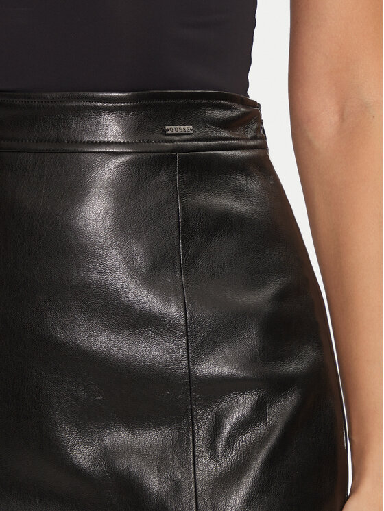Guess Guess Spódnica z imitacji skóry W4BD91 WGIK0 Czarny Slim Fit