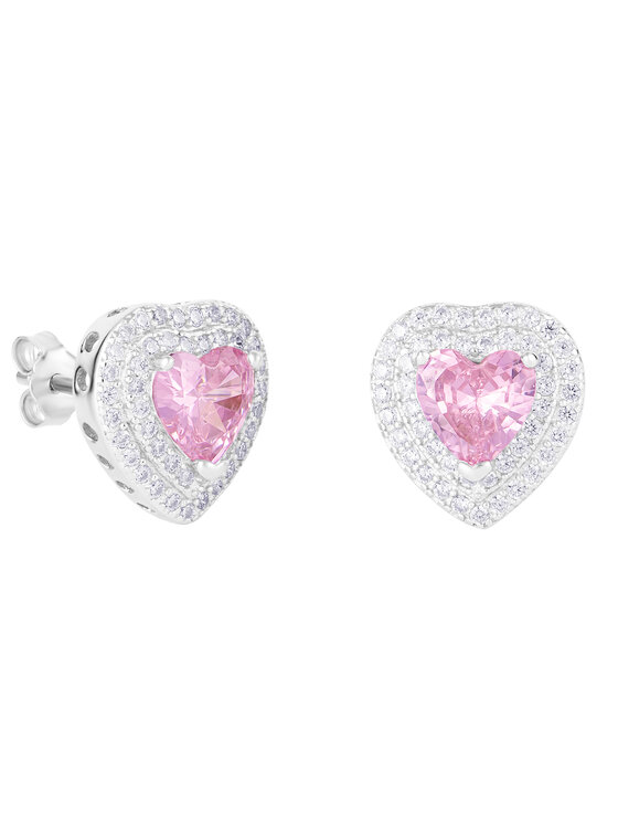 Cercei ICED STUFF Love Heart Pink Aur alb