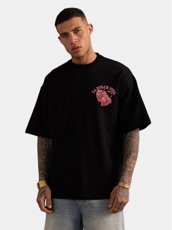 Jigga Wear Jigga Wear T-Shirt Koszulka Z Krótkim Rękawem Oversize Męska Czarna Truskawki Dolce Vita M Czarny Oversize