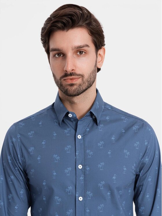Ombre Ombre Košile OM-SHCS-0156 Tmavomodrá Regular Fit