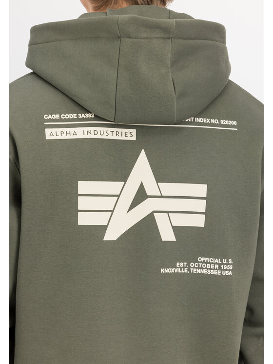Alpha Industries Alpha Industries Mikina Label Backprint Hoodie Zelená Regular Fit