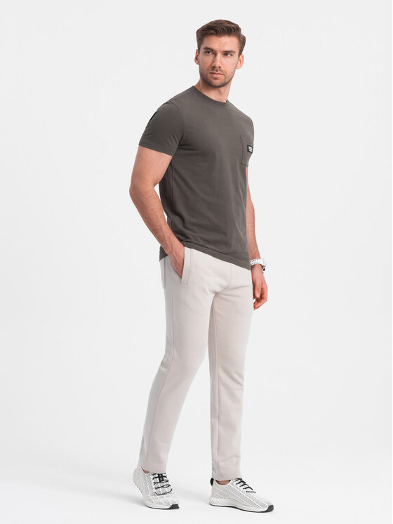 Ombre Ombre Spodnie dresowe OM-PABS-0206 Beżowy Regular Fit