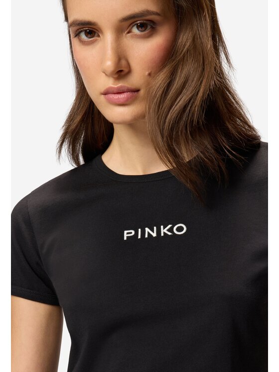 PINKO PINKO T-Shirt Intenso t-shirt jersey ricamo logo a filo Czarny Slim Fit