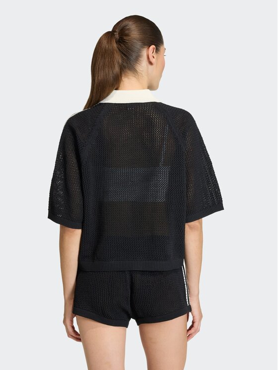 adidas adidas Polo KNITTED CROCHET Czarny Loose Fit