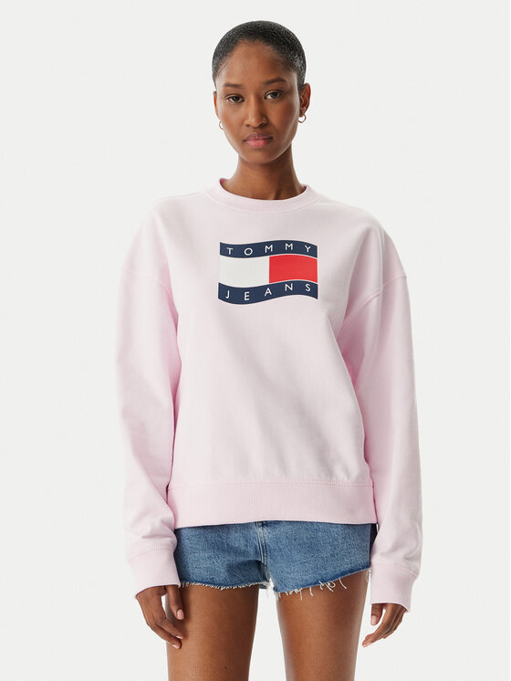 Tommy Jeans Hanorac Wavy Flag DW0DW22742 Roz deschis Boxy Fit