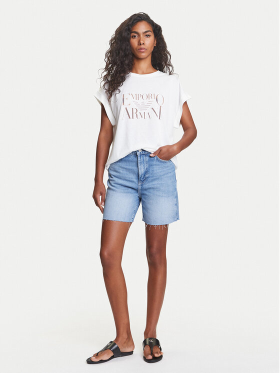 Emporio Armani Emporio Armani Majica EW000616 AF12187 U1131 Bela Loose Fit