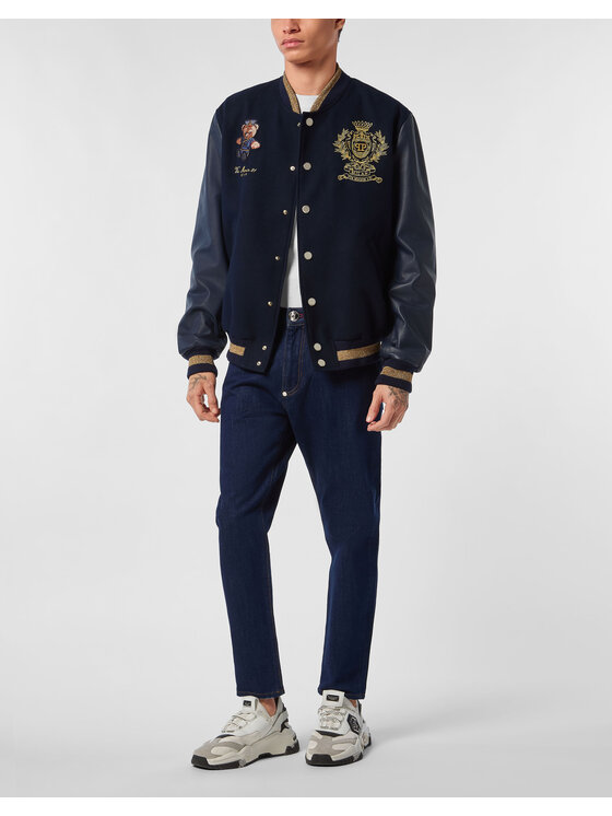 PHILIPP PLEIN PHILIPP PLEIN Kurtka skórzana 26987 Granatowy Regular Fit