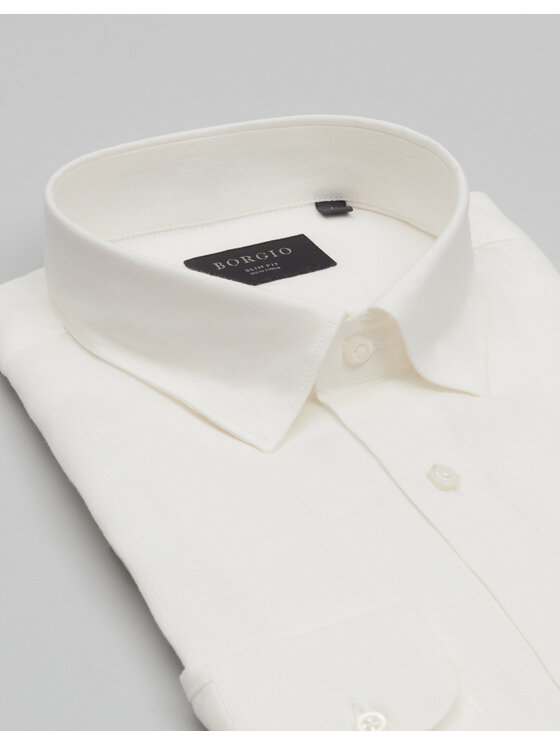 Borgio Borgio Koszula linosa 00667 Biały Slim Fit
