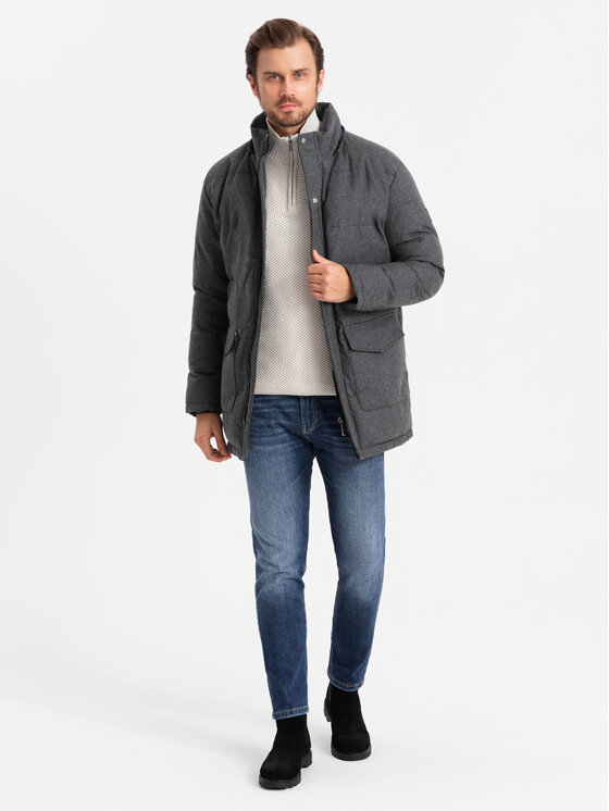 Ombre Ombre Parka OM-JALJ-0217 Czarny Regular Fit