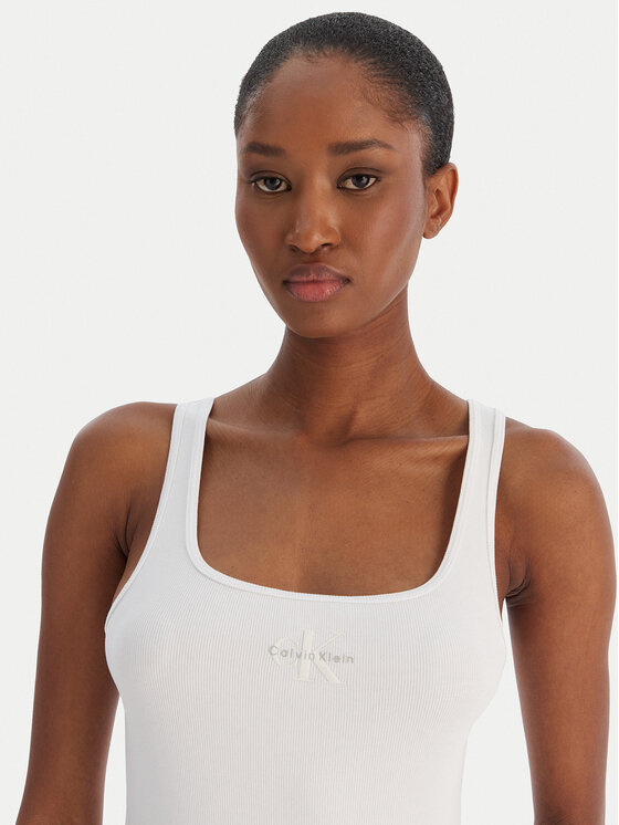 Calvin Klein Jeans Calvin Klein Jeans Top Monologo Scoop Nk Rib LV047A804G Biały Slim Fit