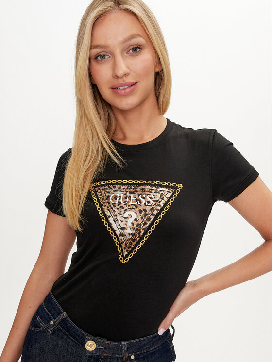 Guess Guess T-Shirt Triangle Leo W4YI40 J1314 Czarny Slim Fit
