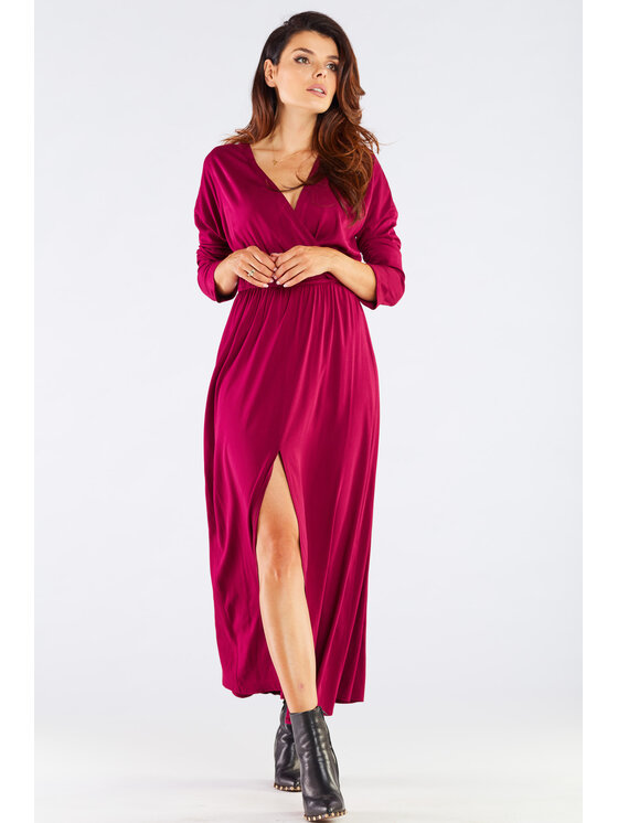 Awama Awama Sukienka letnia A454 Bordowy Basic Fit