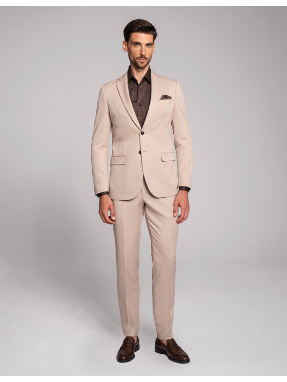Borgio Borgio Marynarka lido_02_bz Beżowy Slim Fit