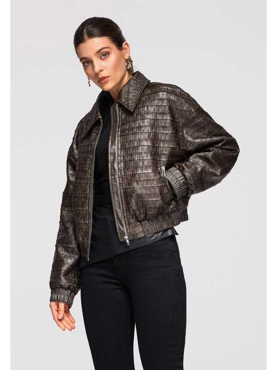 Ombre Ombre Kurtka bomber OW-JAFL-0102 Brązowy Loose Fit