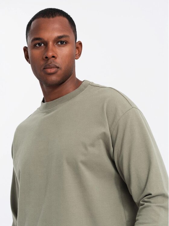 Ombre Ombre S dlouhým rukávem OM-LSBC-0129 Khaki Loose Fit