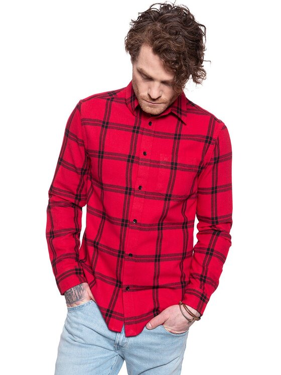 Wrangler Wrangler Camicia LS 1PKT SHIRT Rosso Regular Fit