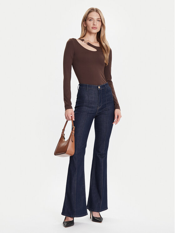 Guess Guess Blúzka W5BP18 KC7M2 Hnedá Slim Fit