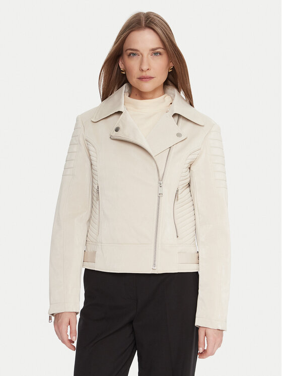 Guess Guess Кожено тип рокерско яке W5BL35 W2820 Екрю Regular Fit