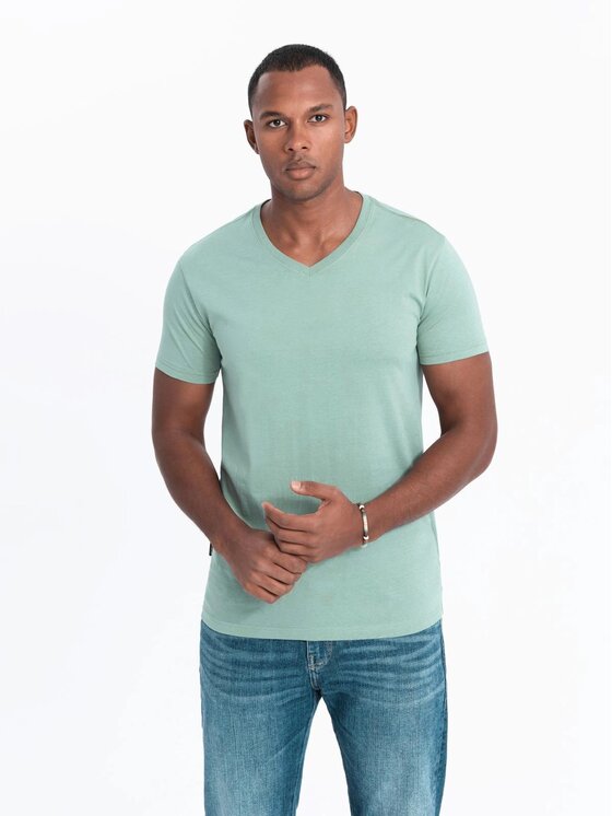 Ombre Ombre Komplet 3 t-shirtów OM-TSBS-0233 Zielony Regular Fit