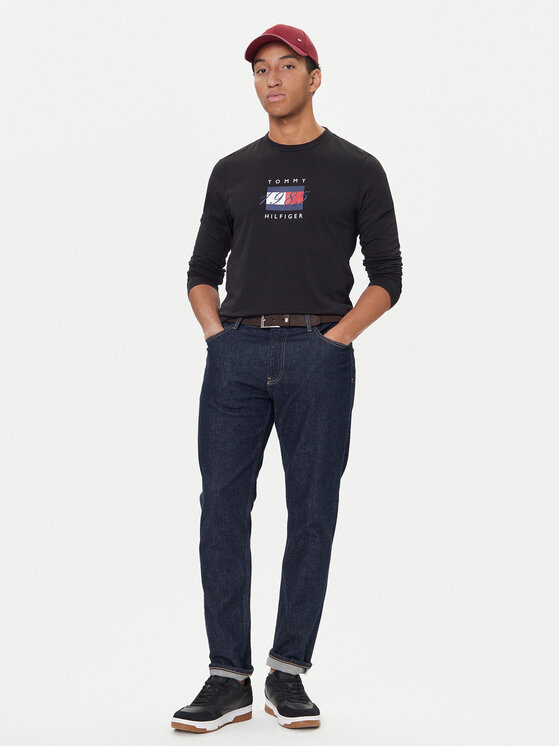 Tommy Hilfiger Tommy Hilfiger Longsleeve Linear Flag MW0MW41497 Чорний Regular Fit