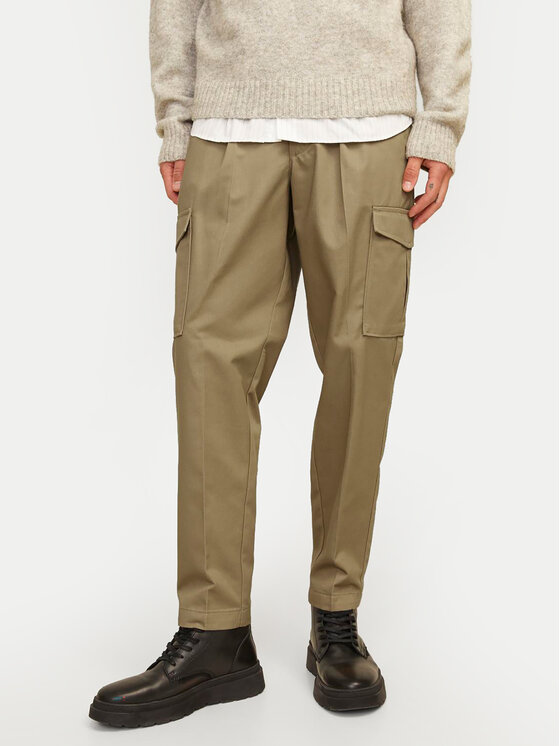 Jack & Jones Jack & Jones Kalhoty z materiálu Bill 12247358 Hnědá Tapered Fit