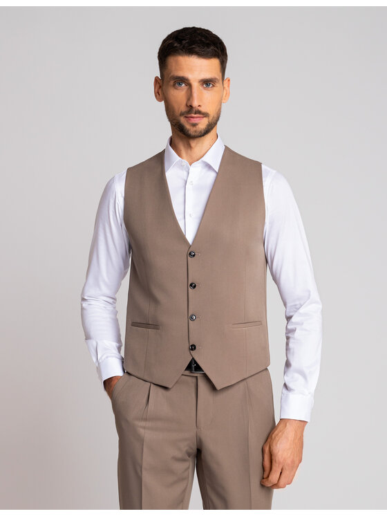 Borgio Borgio Kamizelka garniturowa lido_khaki Khaki Slim Fit