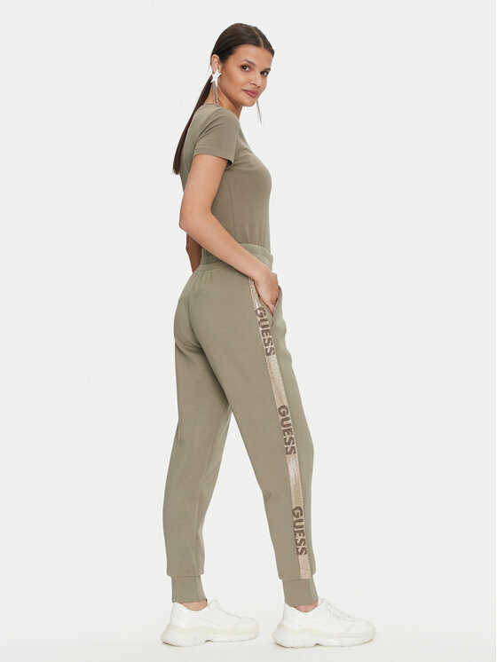 Guess Guess Pantaloni trening Studs Logo W4YB40 KBYE2 Verde Regular Fit