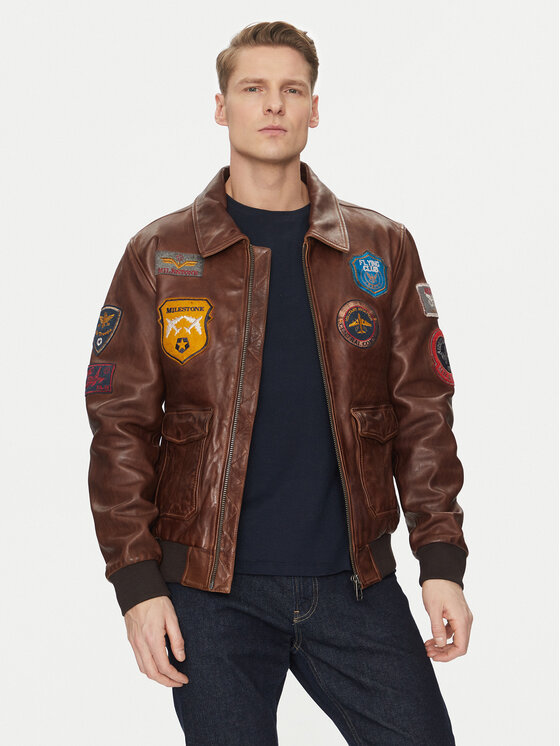 Milestone Milestone Giacca di pelle Martinez 511007 21225 Marrone Regular Fit