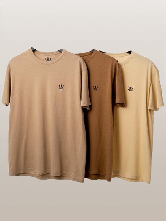 Jigga Wear Jigga Wear Komplet t-shirtów Zestaw 3 T-Shirtów Jigga Wear Mini Crown Ciemno Brązowa / Brązowa / Beżowa M Beżowy Regular Fit