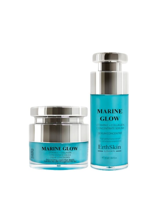 Zestaw do pielęgnacji Erthskin London, Marine Glow Witamina C + Serum z koncentratem kolagenowym + Krem z koncentratem morskim